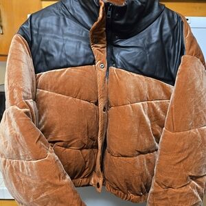 Celebrity Pink Black and Brown Puffer Jacket